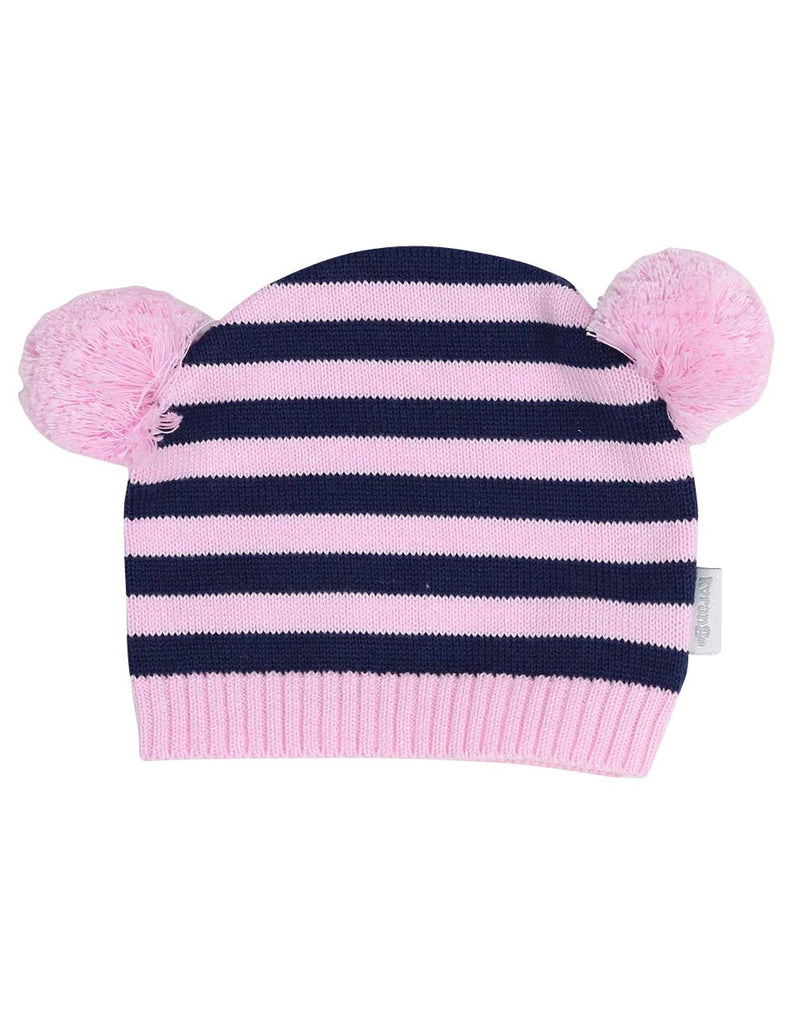 B13016P Swan Princess Stripe Knit Beanie with Pom Poms