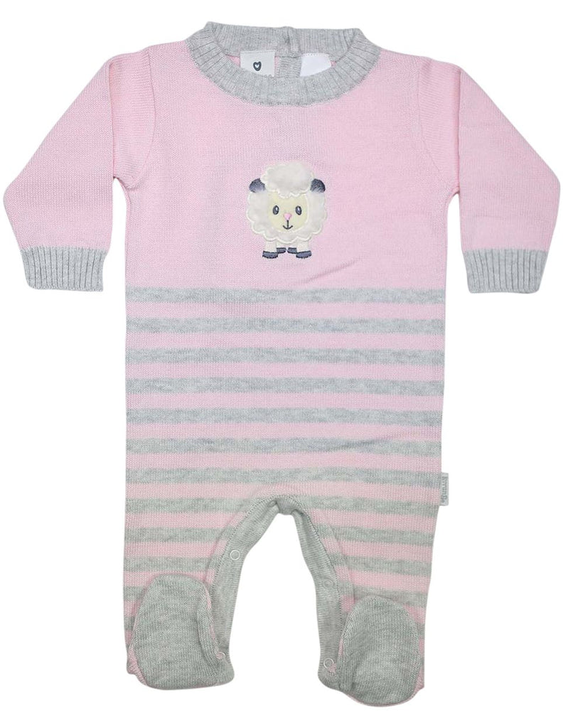 B13023P Baa Baa White Sheep Stripe Knit Romper with Applique