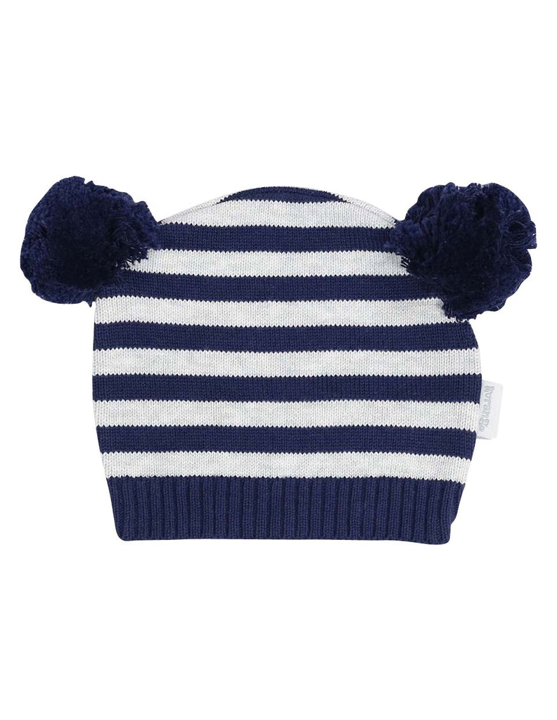 B13027G Baa Baa White Sheep Stripe Knit Beanie with Pom Poms