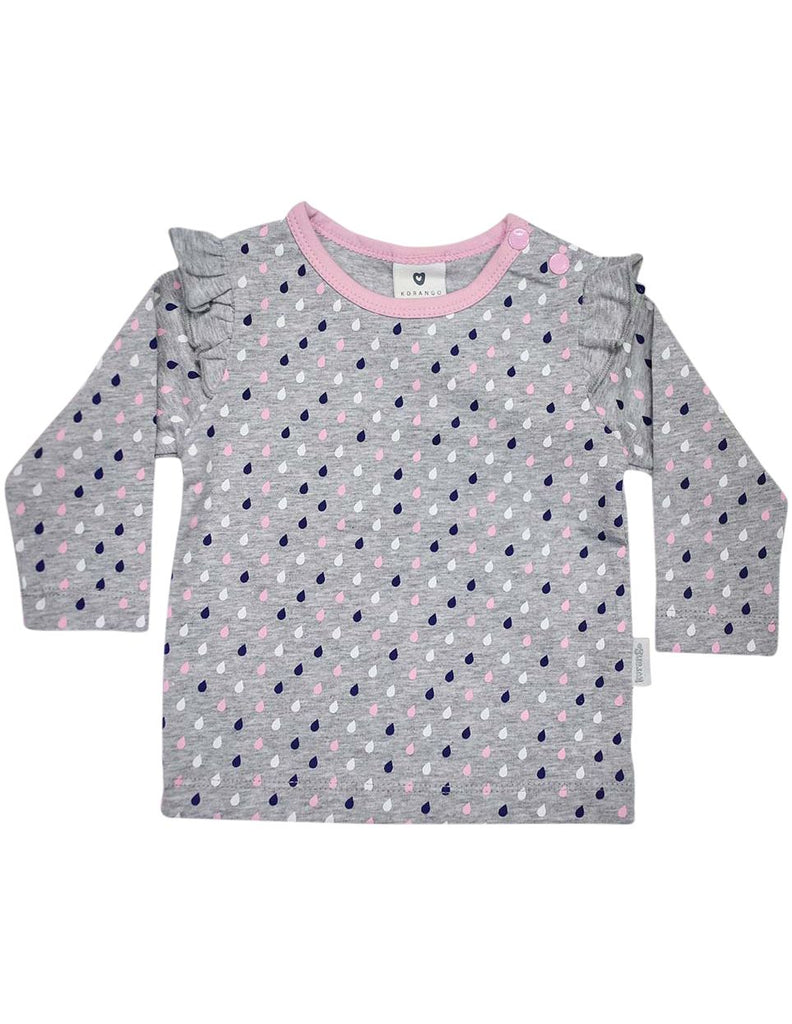 A1309G Raindrops Long Sleeve Rain Print Tee with Frill