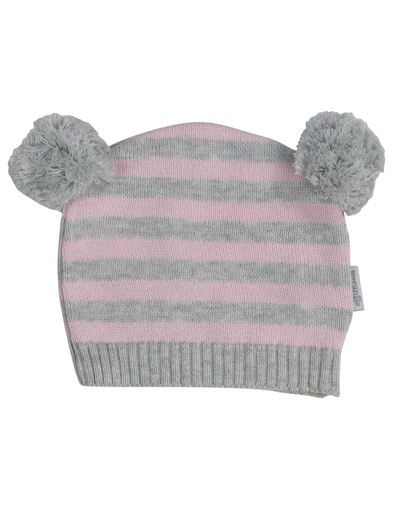 B13027P Baa Baa White Sheep Stripe Knit Beanie with Pom Poms