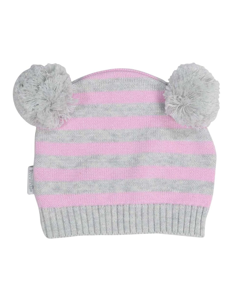 B13016G Swan Princess Stripe Knit Beanie with Pom Poms