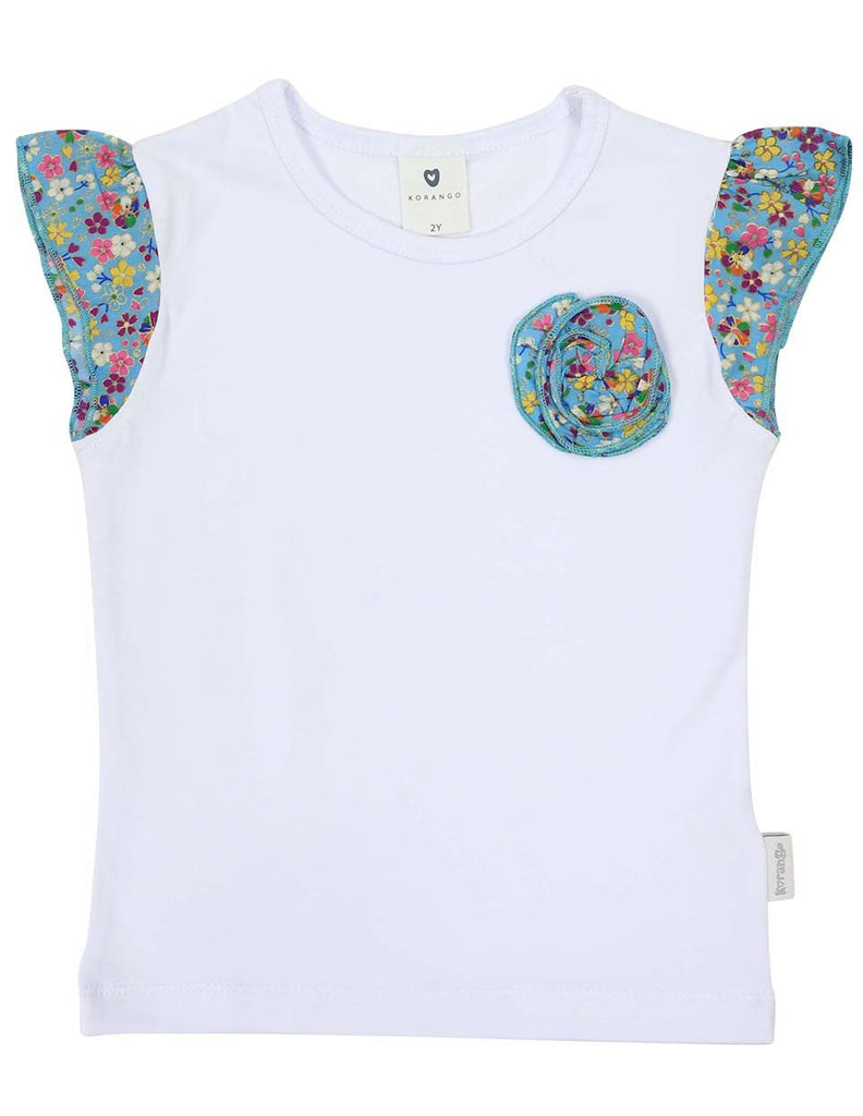 A1227B Floral Frill Top-Tops-Korango_Australia-Kids_Fashion-Children's_Wear