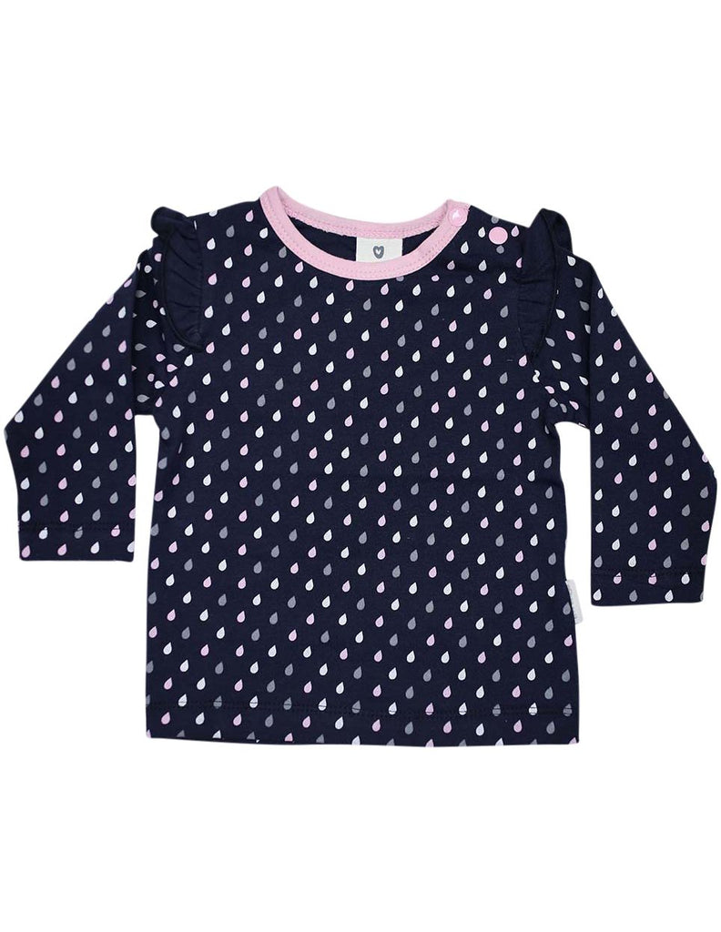 A1309N Raindrops Long Sleeve Rain Print Tee with Frill