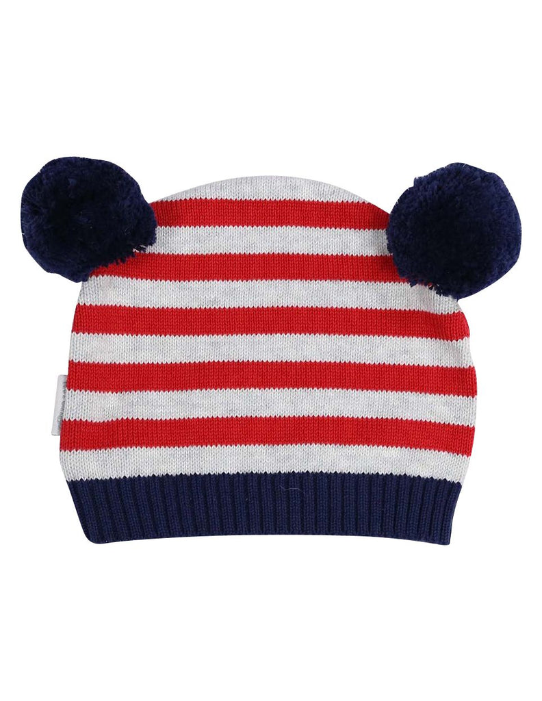 B13007R Little Tiger Stripe Knit Beanie with Pom Poms