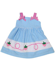 A1214A Seersucker Strawberry Dress-Dress-Korango_Australia-Kids_Fashion-Children's_Wear