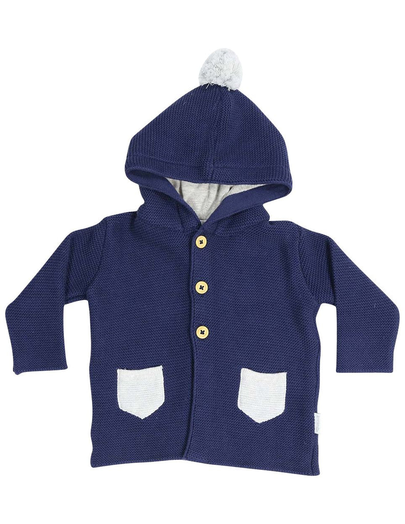 B13024N Baa Baa White Sheep Hooded Knit Jacket with Contrast Pocket