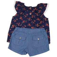 C1422N Navy Floral Blouse and Short Set