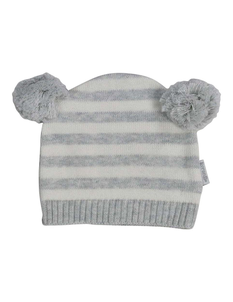 B13027C  Baa Baa White Sheep Stripe Knit Beanie with Pom Poms