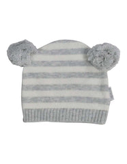 B13027C  Baa Baa White Sheep Stripe Knit Beanie with Pom Poms
