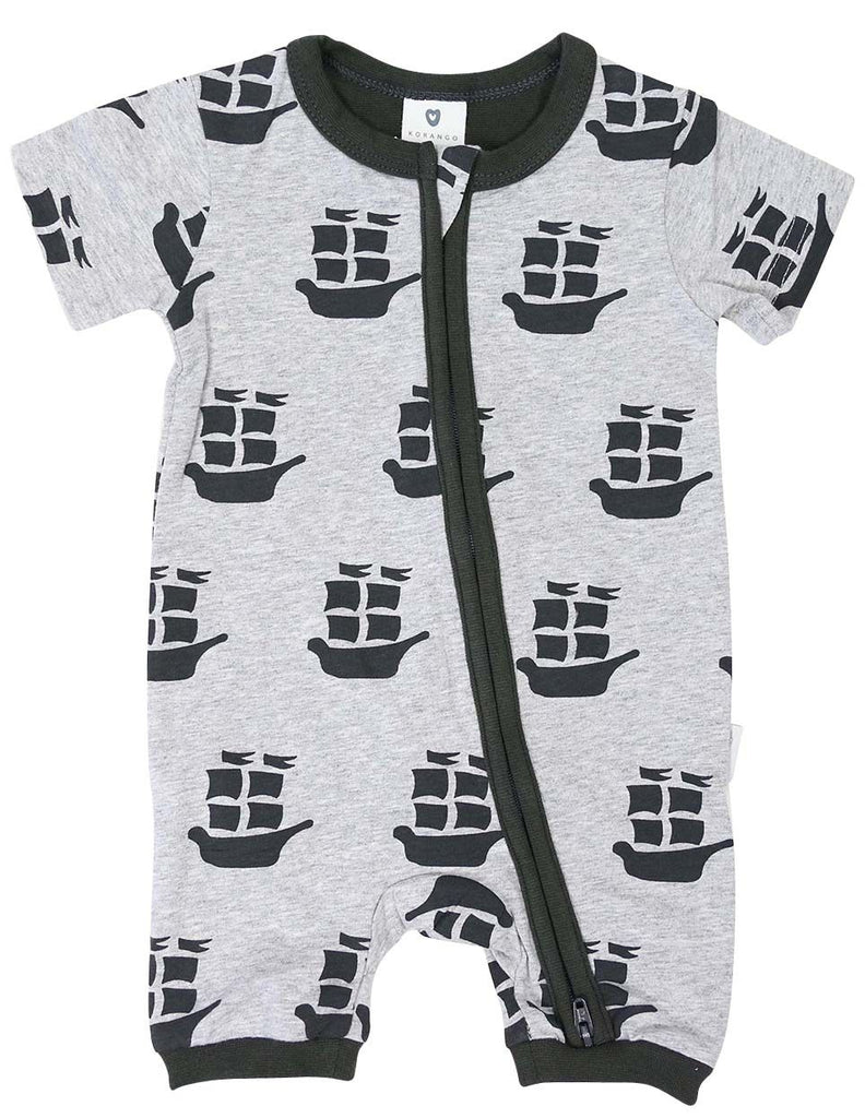 B1202C Pirate Ships Zip Short Sleeve Romper-All In Ones-Korango_Australia-Kids_Fashion-Children's_Wear