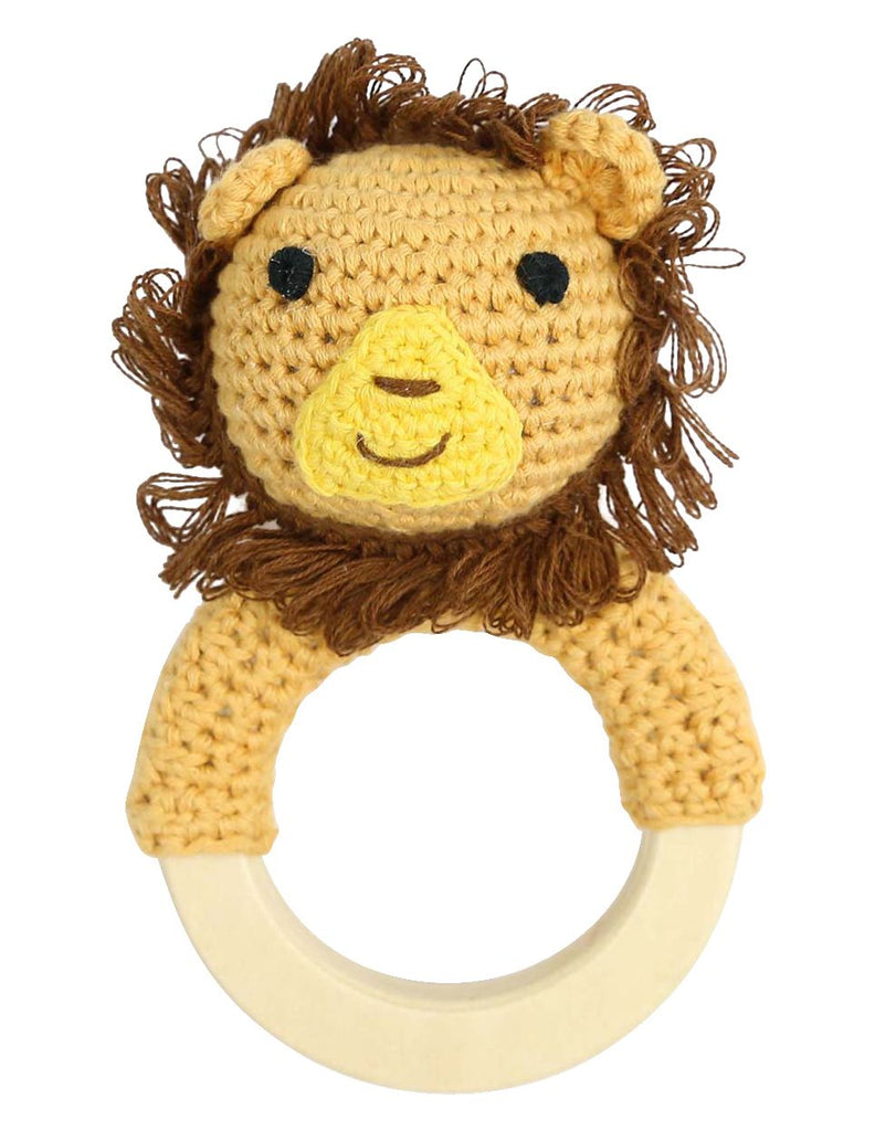 B3031 Lion Hand Crochet Wooden Teether Toy