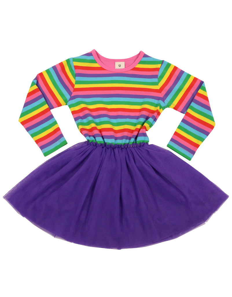 A9031 Stripes Rainbow Tulle Dress-Dresses-Korango_Australia-Kids_Fashion-Children's_Wear