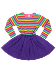 A9031 Stripes Rainbow Tulle Dress-Dresses-Korango_Australia-Kids_Fashion-Children's_Wear