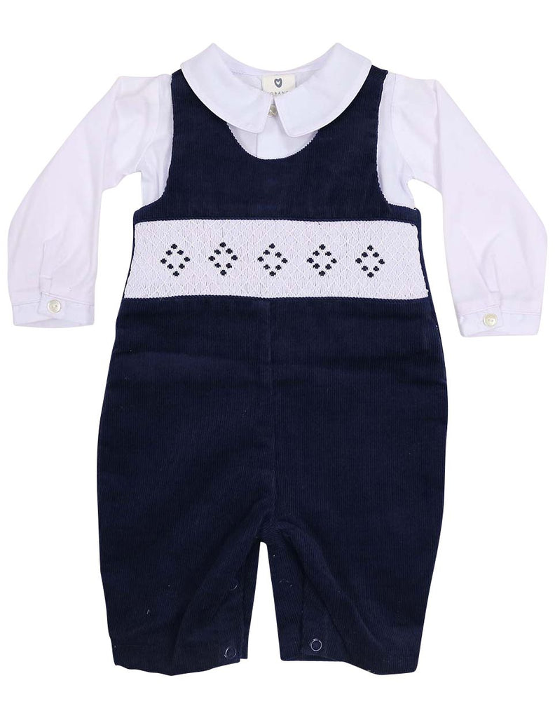 C13019N  Classique Boy Hand Smocked Corduroy Overall with Shirt