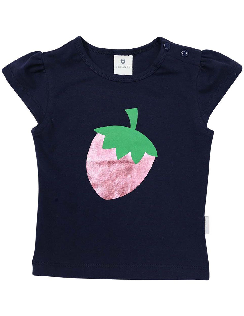 A1237N Strawberry Printed Tee-Tops-Korango_Australia-Kids_Fashion-Children's_Wear