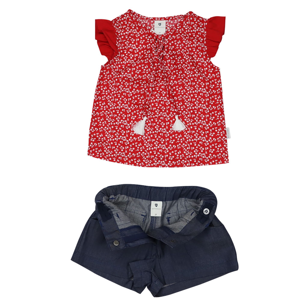 A1423R Cherries Blouse and Short Set