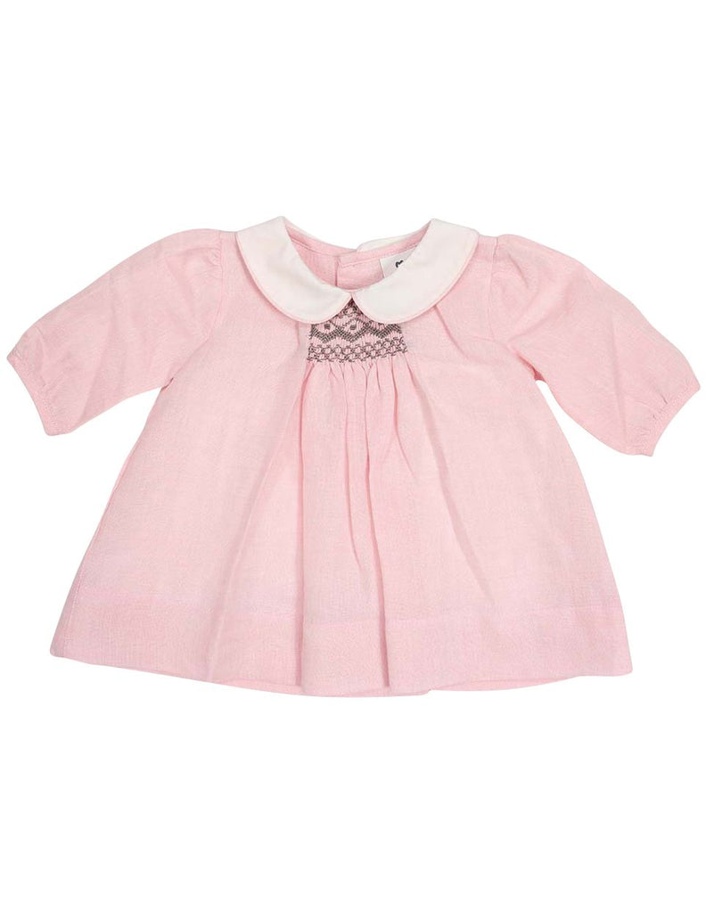 C13016P Classique Girl Linen Hand Smocked Dress with Collar